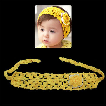 Girls Crochet Tie-up Headband with Flower Yellow